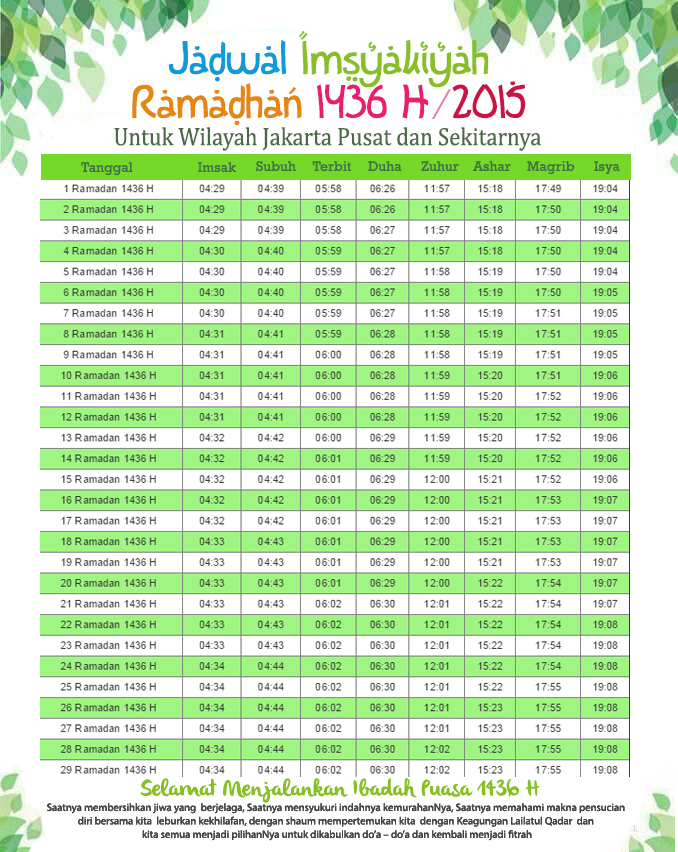 Jadwal Puasa Ramadhan 1436 H Dki Jakarta